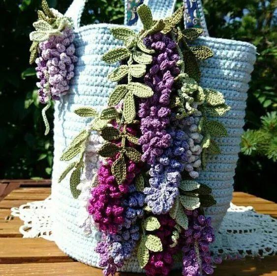 小花片 55款超美的钩花包包,只要会钩不同的花,拼缝在一起,就能做出