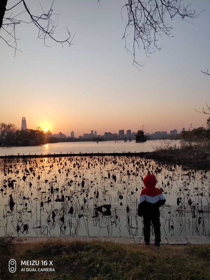 染红|夕阳染红大明湖，残荷展示冬日美