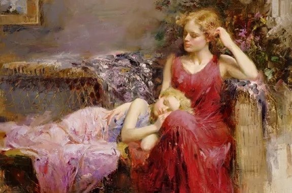 人物#皮诺德埃尼的油画人物，色彩斑斓，动静结合，光彩照人