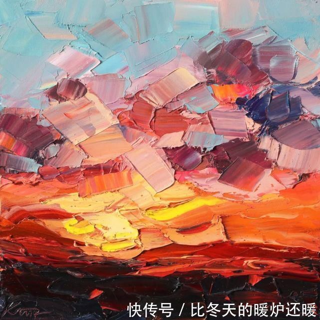 颜料@女画家用刮刀刮出震撼的风景,一量2厘米厚,网友:心疼颜料