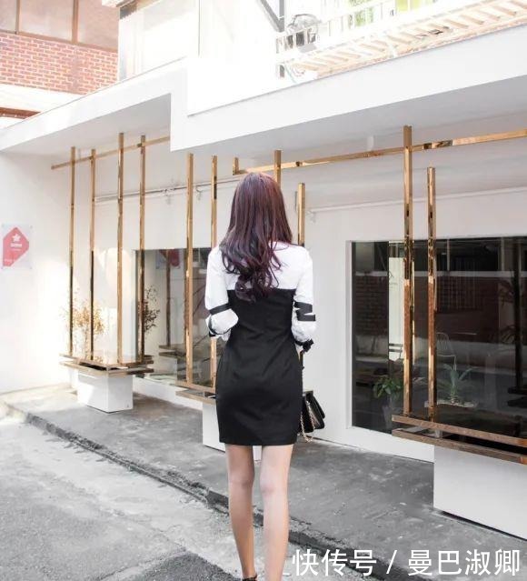 灰白|美人美图孙允珠:灰白清新藤蔓袖带韩版连衣裙!