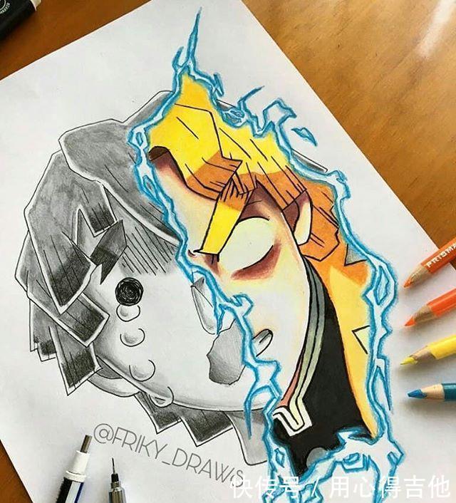 萨诺斯|画师创作动漫人物分裂画风,素描加上彩稿呈现出精彩的对比效果