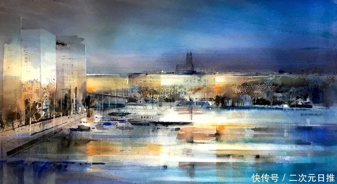水彩画!空灵的水彩画,在抽象与写实间徘徊,把城市变得像梦境一般