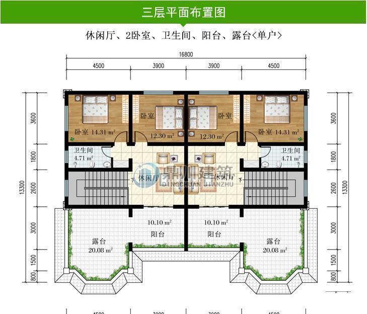 露台|16×14米，双拼三层农村别墅，每户6间卧室，兄弟和睦人人羡慕