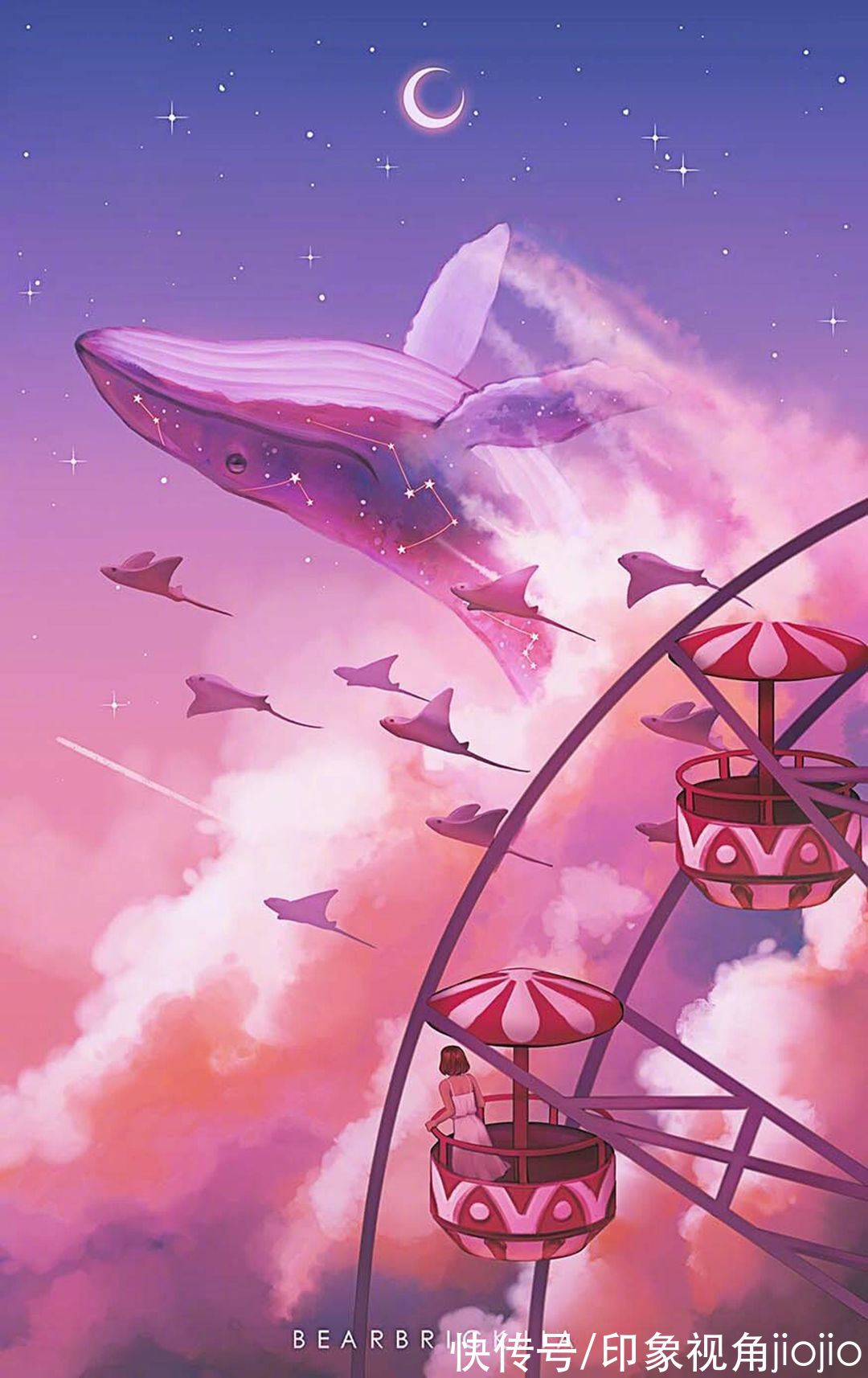 超现实主义|如星辰大海般的梦幻少女插画，高光亮眼的配色太绝了