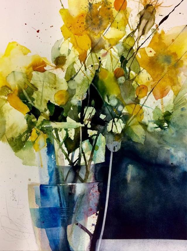 Elke&水彩画家Elke笔下的花花世界浓墨重彩之中隐去了繁花的具象(一)