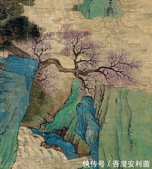 吕焕成#延续吴门画风,描绘人间仙境,吕焕成绘《春山听阮》