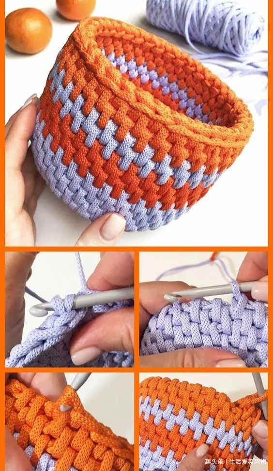 布条这样钩织,快速变收纳筐,放家里不好用吗DIY编织附教程