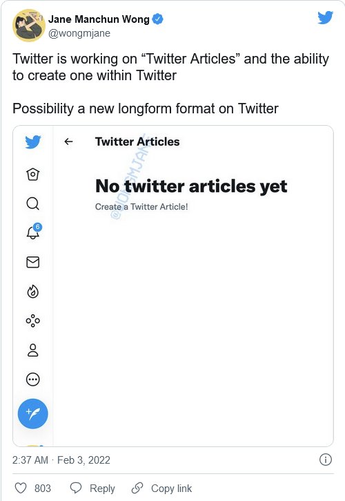 长文章|推特“长文章”功能曝光，不用受 280 个字数限制