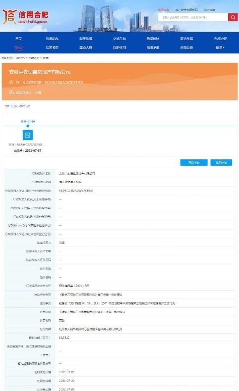安徽中安恒鑫房地产有限公司|合肥华地伟星龙川时代项目无证施工被重罚86万元