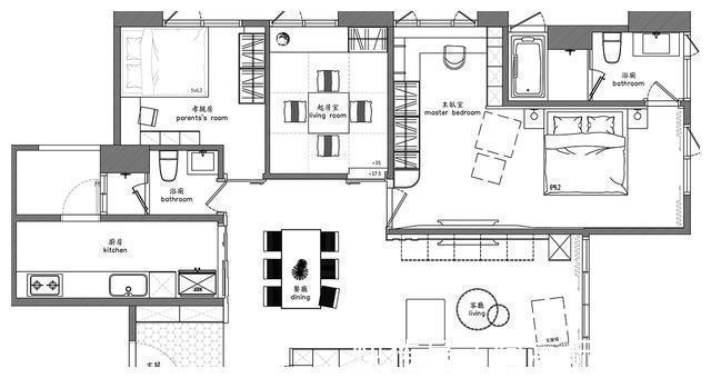 餐厅|116㎡三居室，巧用室内门，打造极具灵活开阔感的新家！
