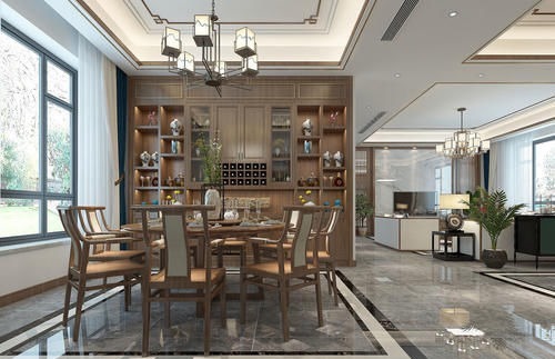 客厅|东北夫妻回乡建370㎡别墅,选胡桃木装中式,刚进门厅就被迷住