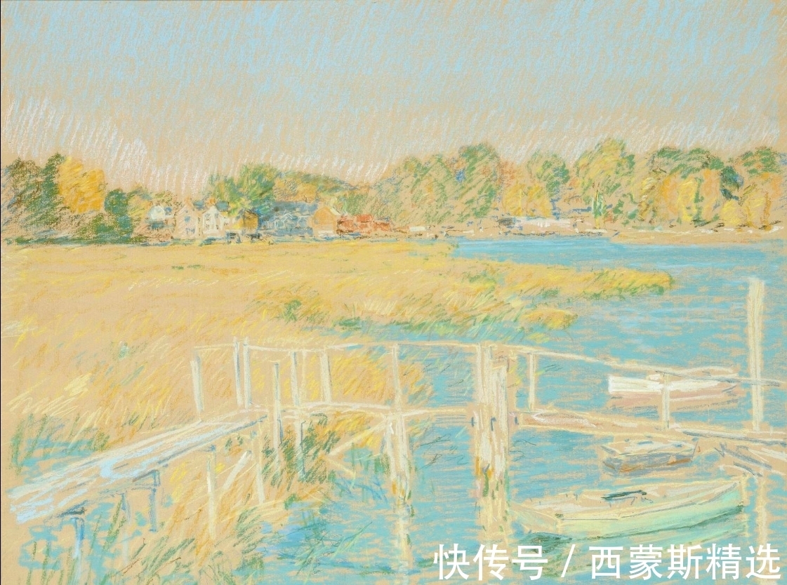 风景$他是美国著名印象派画家，他的风景油画笔触轻松，深得莫奈之法