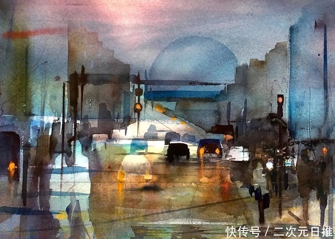 水彩画!空灵的水彩画,在抽象与写实间徘徊,把城市变得像梦境一般