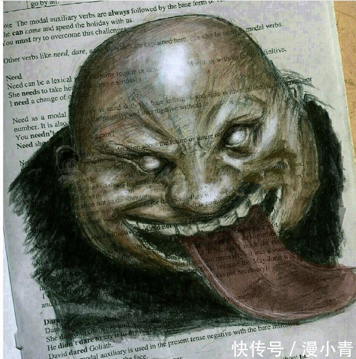 课本!在课本上画画会怎样,或许这位外语课堂上跑神的画师能够给出答案