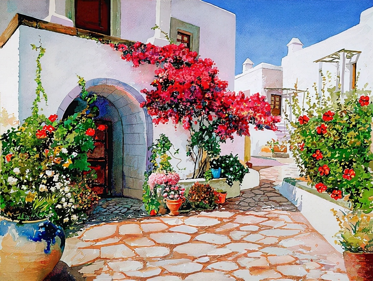 麦迪逊$希腊艺术家Pantelis Zografos,用水彩笔描绘希腊爱琴海美丽海岸风光