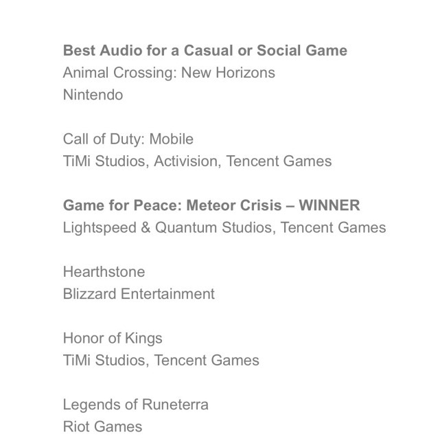 游戏类|游戏史上首个“最佳音频奖”获奖者诞生，《和平精英》夺得桂冠