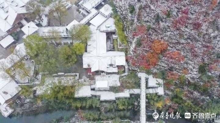 王红娟|航拍济南南山雪景，山川红叶绿水白雪相映成趣