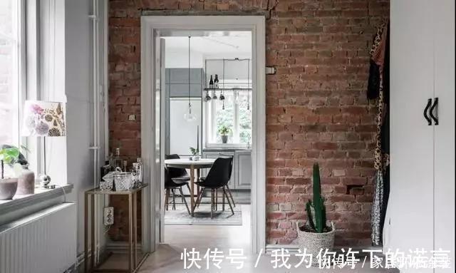 绿植|36平一室公寓,餐厨一体,客卧合并,个性红砖墙,装出小豪宅质感