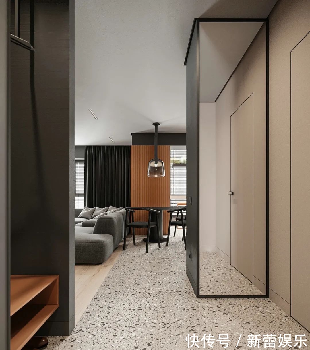 衣帽间|70㎡现代简约,沉稳高级灰,以橙色点缀,营造安静优雅的美