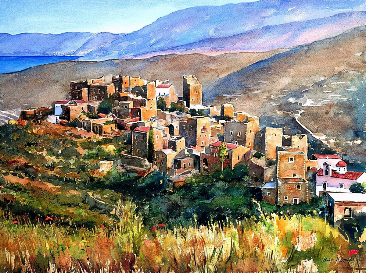 麦迪逊$希腊艺术家Pantelis Zografos,用水彩笔描绘希腊爱琴海美丽海岸风光