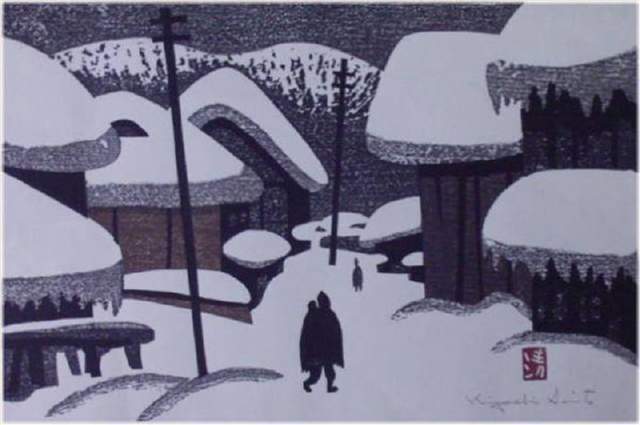 版画!日本近代版画大师斋藤清冬日雪景系列版画作品