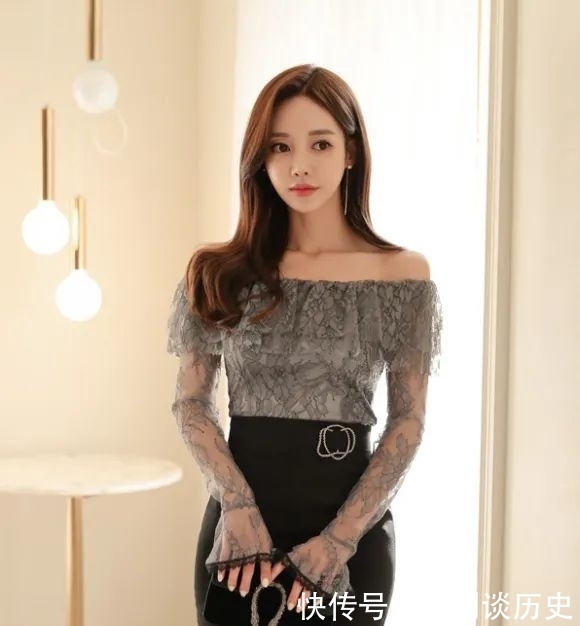 花帘|美图欣赏:孙允珠,灰浆沥色花帘幽梦抹肩蕾丝裙