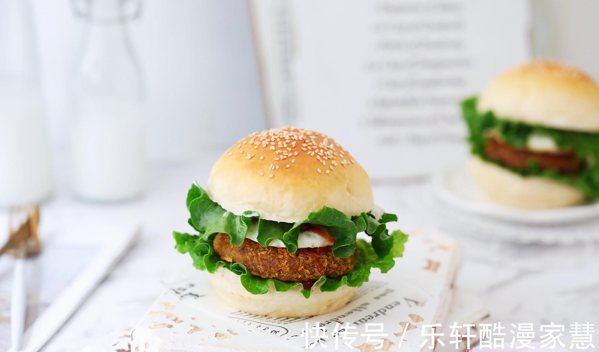 沙拉酱|在家做猪排汉堡包，好吃又美味，可口又健康