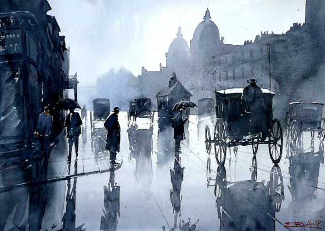 水彩画@波兰水彩画家拉法尔的街市景观画,耐看!
