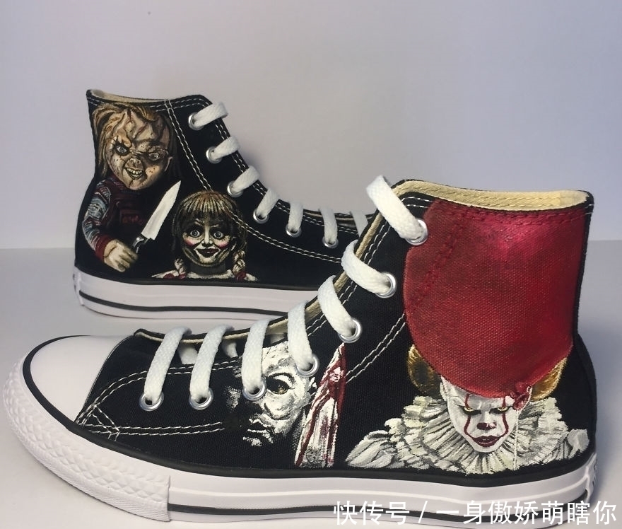 恐怖片|9岁女孩的生日礼物,艺术家为她绘制“恐怖帆布鞋”,你敢穿吗?