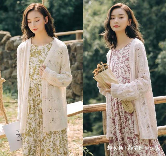 毛衣 秋天长款宽松毛衣搭裙子,女人的温柔感,一下就出来了