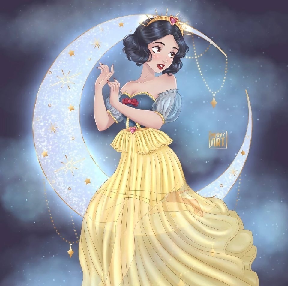 白雪公主|迪士尼公主月亮新装,茉莉公主尝试黑色,花木兰化身夜行侠客