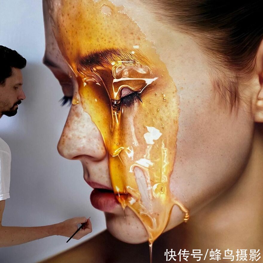模特@艺术家向模特脸上泼蜂蜜？20张超逼真的作品，照片不过如此