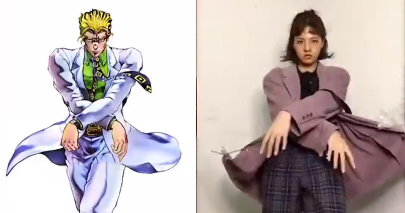 吉良|小姐姐模仿高难度JOJO立,奇怪的姿势增加了,拍照再也不怕没Pose