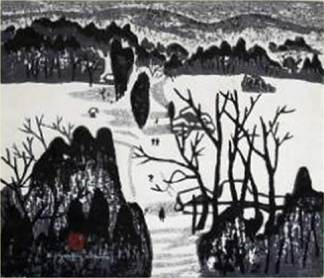 版画!日本近代版画大师斋藤清冬日雪景系列版画作品