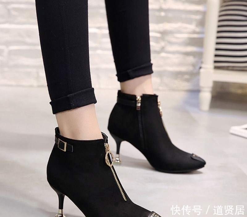 粗跟尖头短靴低跟百|又出一女鞋东北鞋,又叫“踏雪鞋,女人设计,上脚特好看