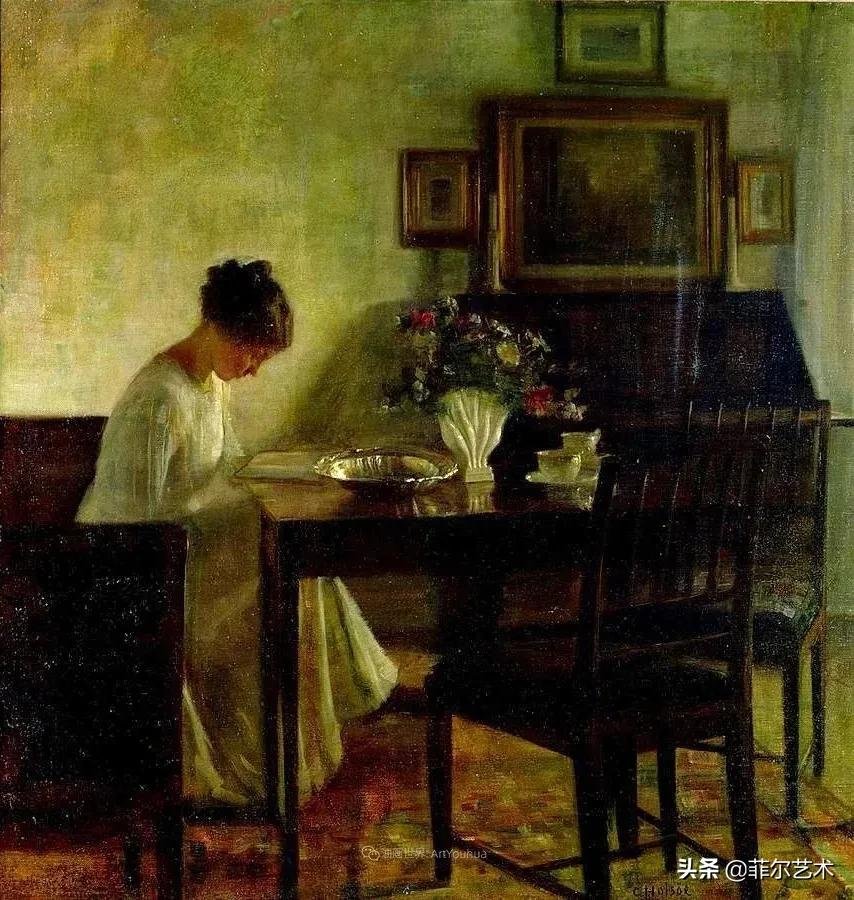 kol|丹麦画家卡尔·维尔赫姆笔下油画里安静的女子,奇妙的光影