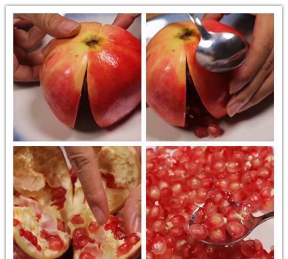 一个勺子|石榴上有小开关,勺子轻轻一敲,石榴籽自动脱落,一分钟剥一大盘