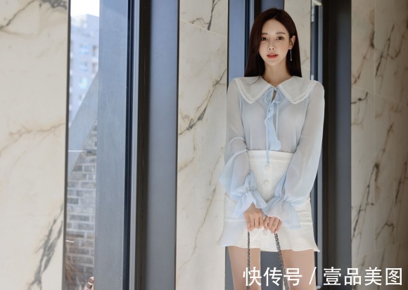 时尚搭配|女神孙允珠的时尚搭配：梦幻蓝恬静童话温柔雪纺衣裙