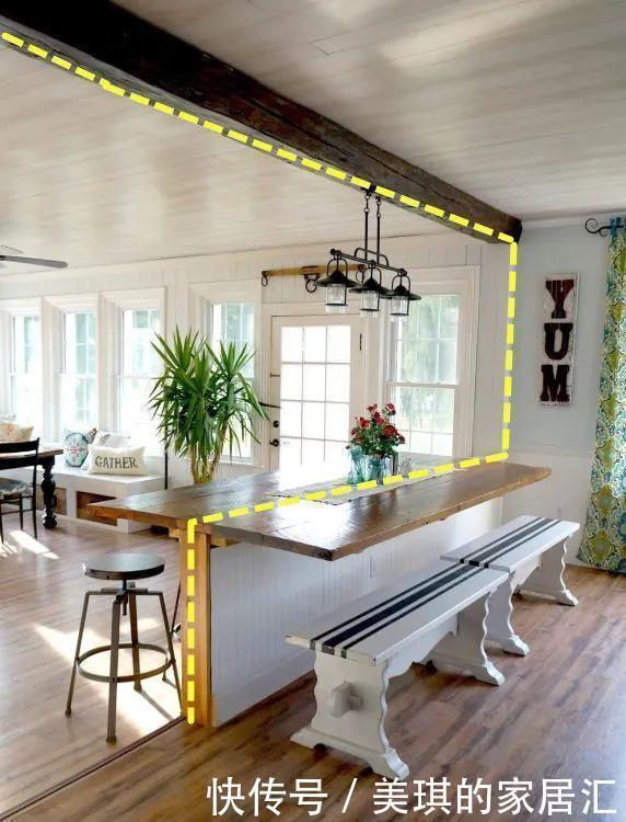 厨房|不要餐厅了,厨房的墙砸掉一半放块长木板,坐着吃饭也挺好的!