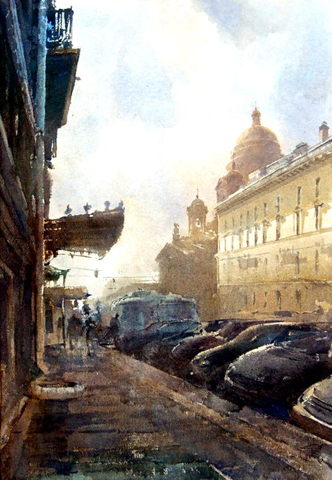 水彩画#美轮美奂!俄罗斯艺术家特梅雷夫的水彩都市景观画