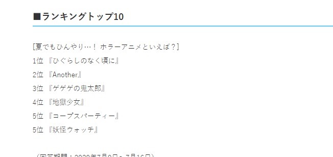 寒蝉|日媒投票，恐怖动画人气排行，寒蝉成功登顶