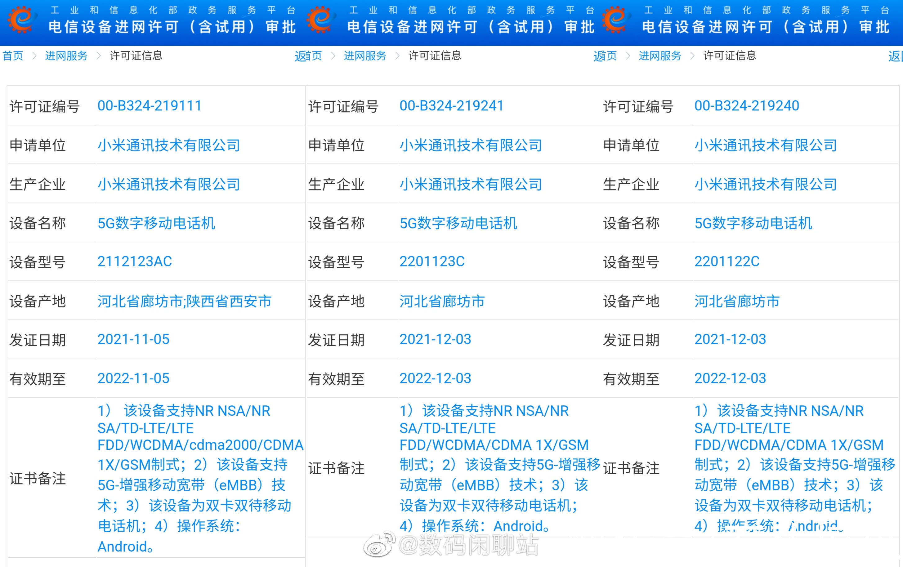 芯片|小米12系列已经三证齐全，就等召开发布会了！共有三款机型