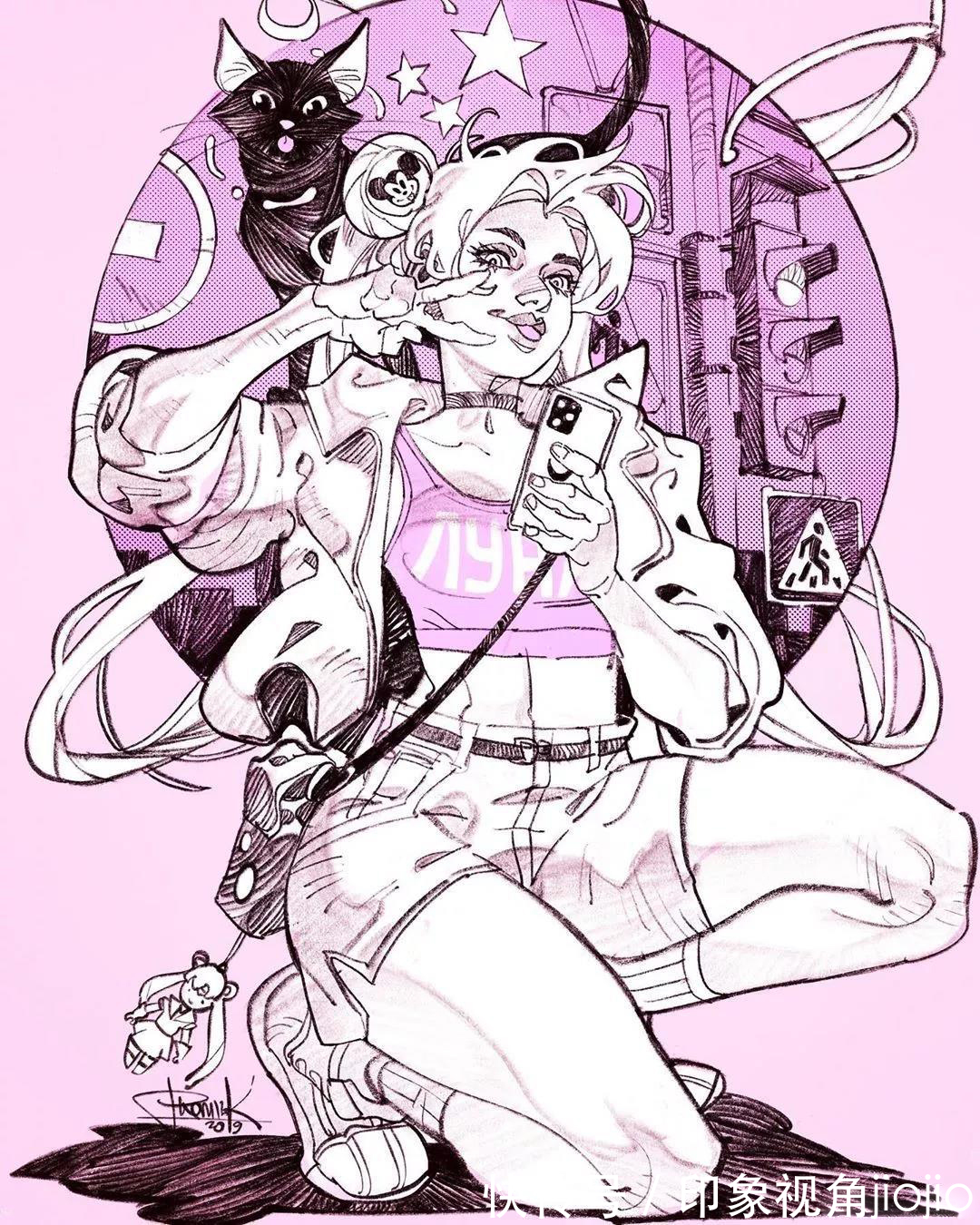 插画@耐人寻味的浮生绘影,充满强烈的美漫元素,有着吸引人的魄力