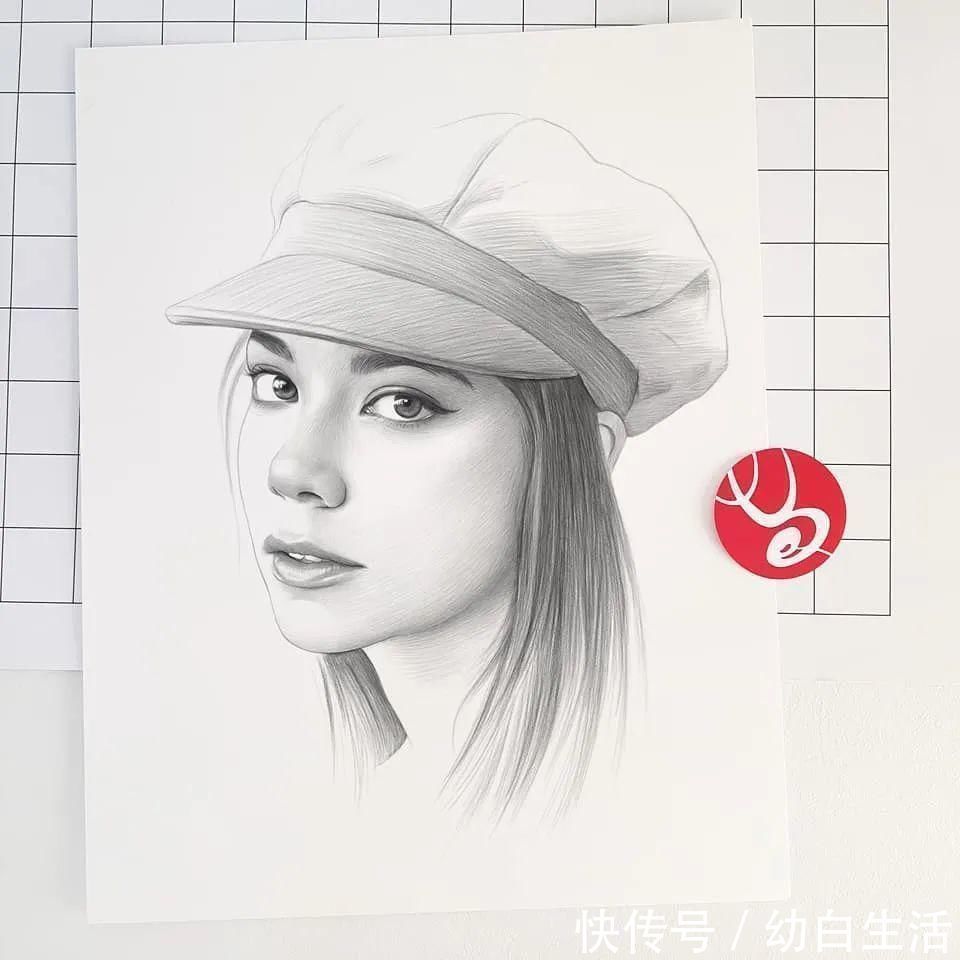 手绘$总被怼素描画得像头盔，瞧她用自动铅笔画，笔笔都是功力，厉害了！