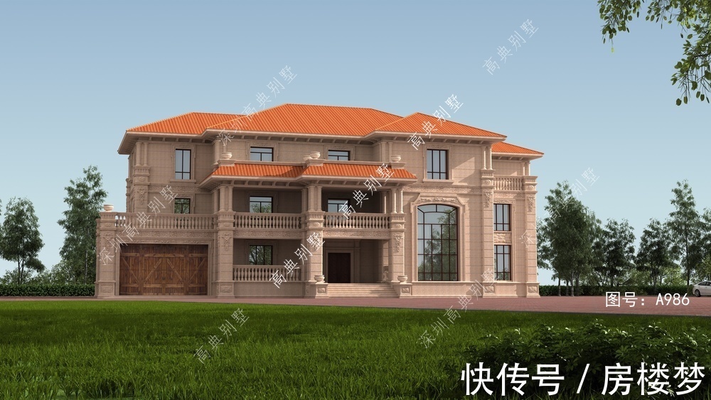 层次感|带车库的欧式三层别墅，坡屋顶错落有致，层次感很好。