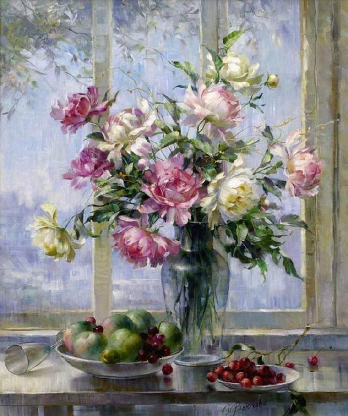 艺术家@俄罗斯女画家Vjugovey Rimma Nikolayevna唯美静物花卉油画