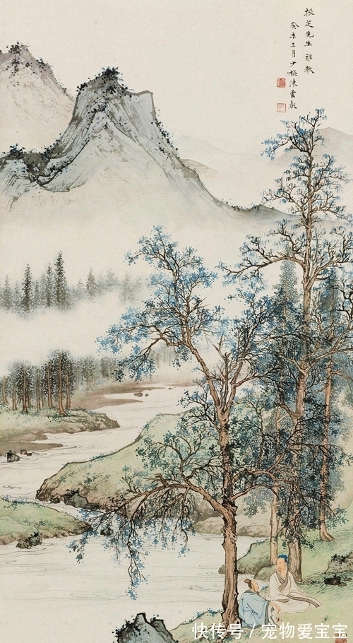 听泉图@清逸淡雅,清劲洒脱,陈少梅山水画一组