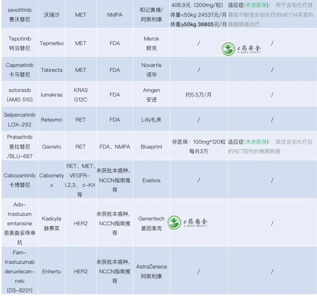 nmp肺癌，靶向及免疫治疗药物汇总表(2022年1月)