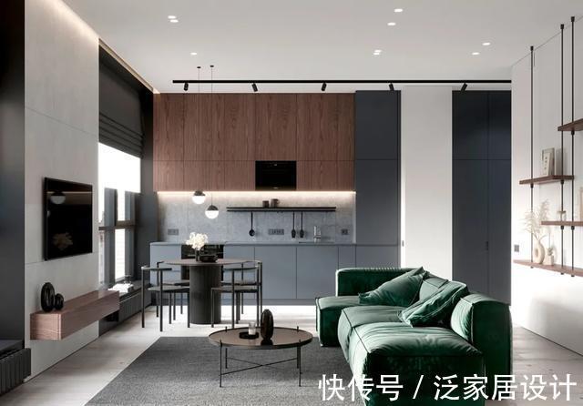 客厅|65㎡精致一居室公寓,灰色调高级到爆炸